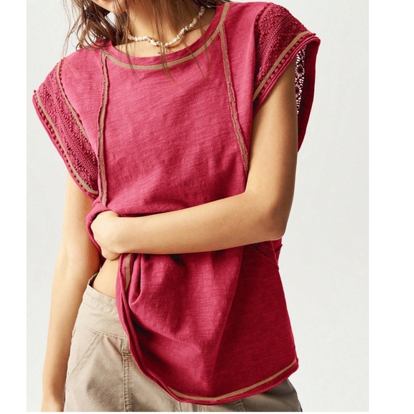 Boho Batwing Lace Sleeve Reverse Stitch Top - Picture 6 of 8